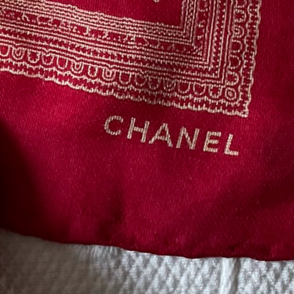 Chanel Vintage Red Silk Scarf 34” by 34”